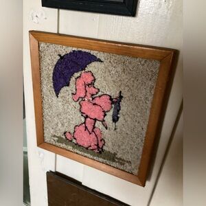 Vintage  gravel Poodle Wall Art with Purple Umbrella